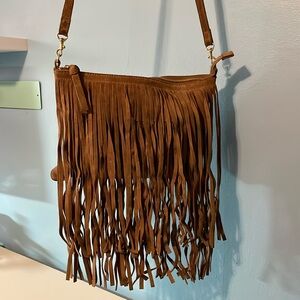 Chico’s Suede Fringe Crossbody Bag in Brown Leather